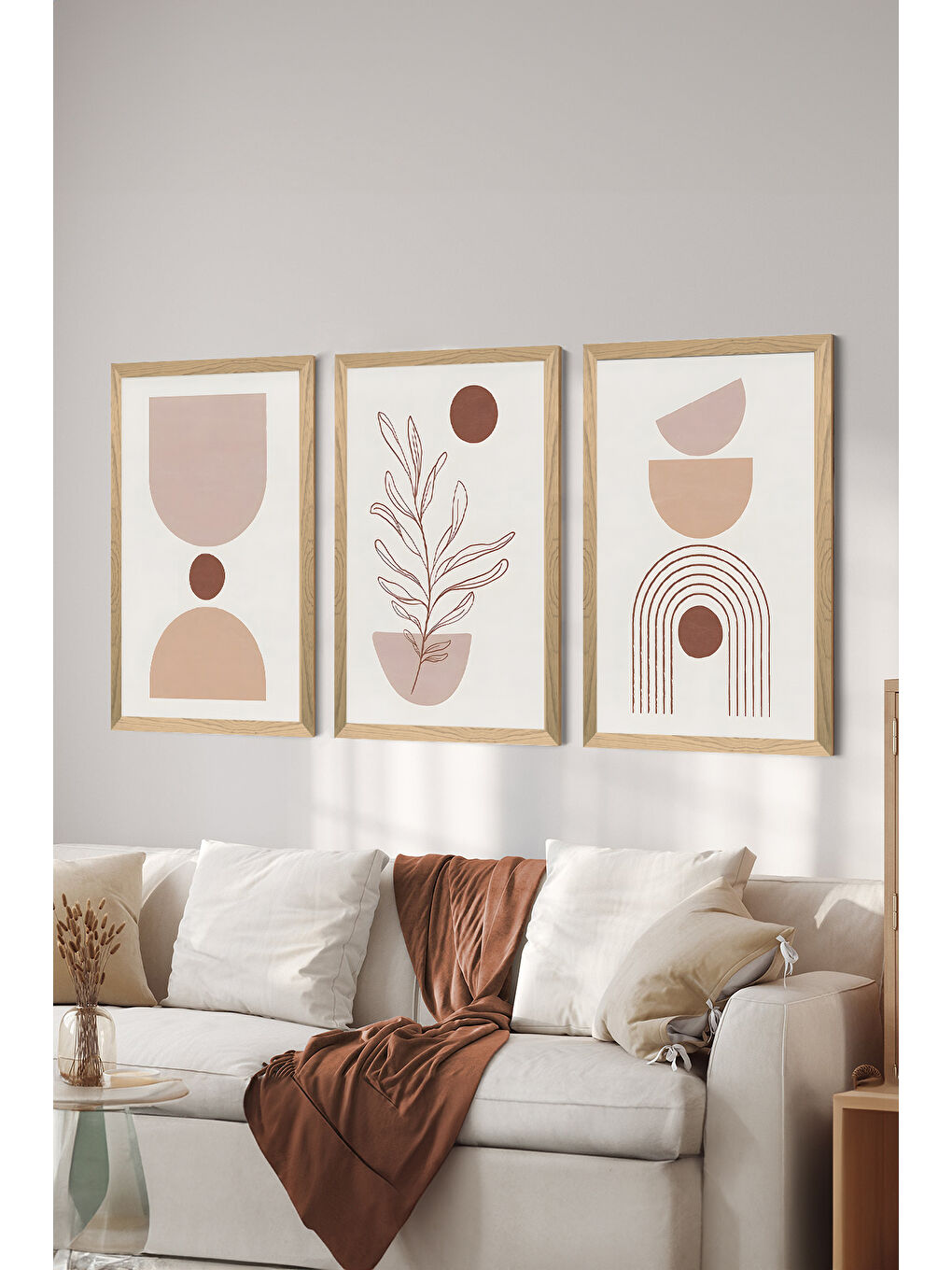 Beyaz 3 Parça Ahşap Çerçeve Görünümlü MDF Poster Tablo Seti - Set 85 - MDF3DSOHOSET85-3348