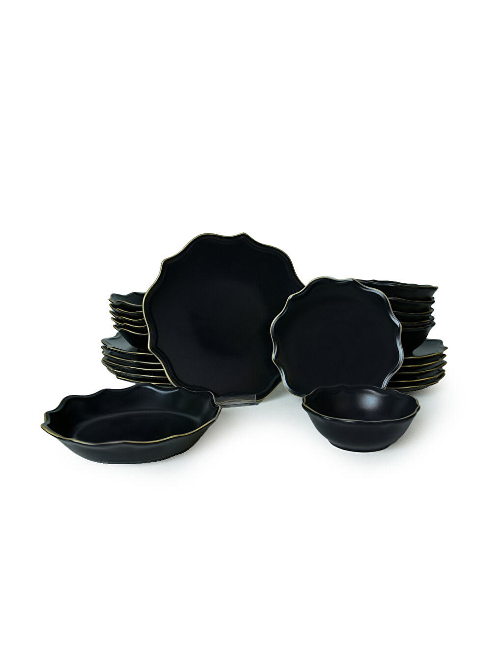 Mat Siyah Gold File Romeo Yemek Takımı 24 Parça 6 Kişilik-5