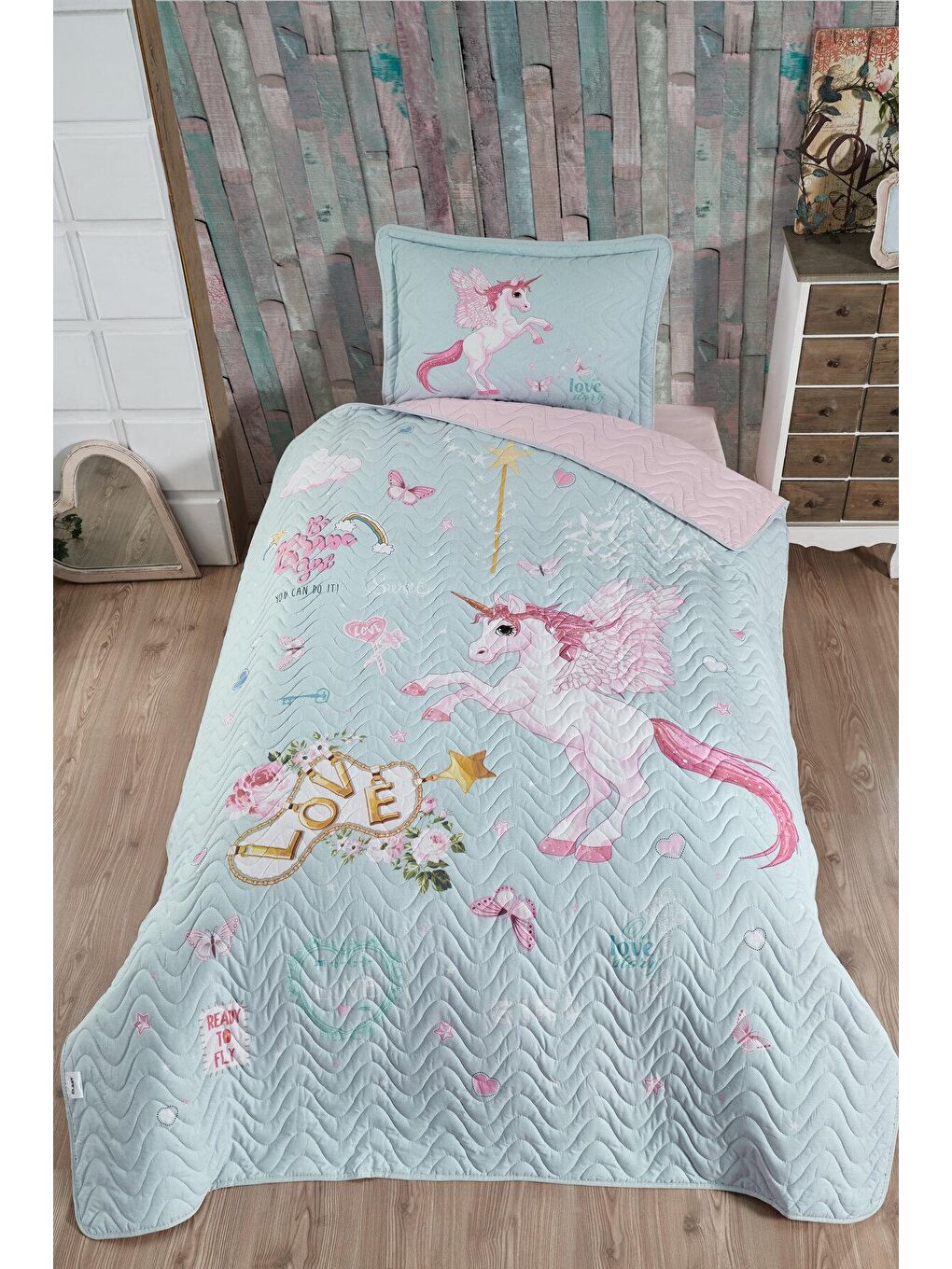 Pembe %100 Pamuk Tek Kişilik Yatak Örtüsü Seti