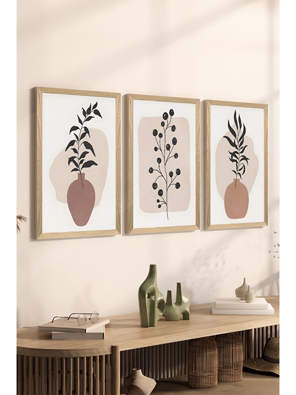 Beyaz 3 Parça Ahşap Çerçeve Görünümlü MDF Poster Tablo Seti - Set 89 - MDF3DSOHOSET89-2030
