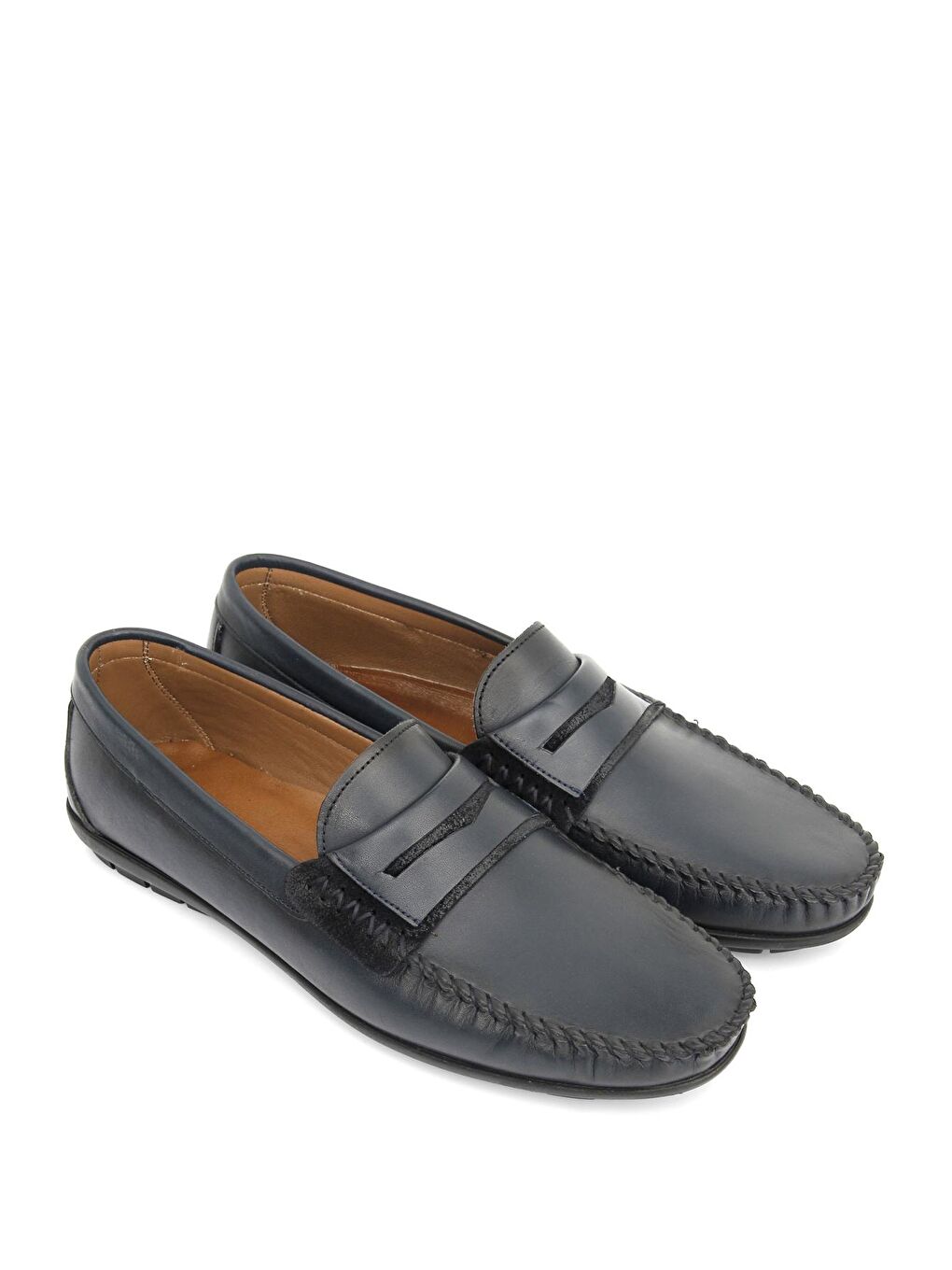 Lacivert LACİVERT  Hakiki Deri Yuvarlak Burun Loafer Günlük Erkek Ayakkabı 01004