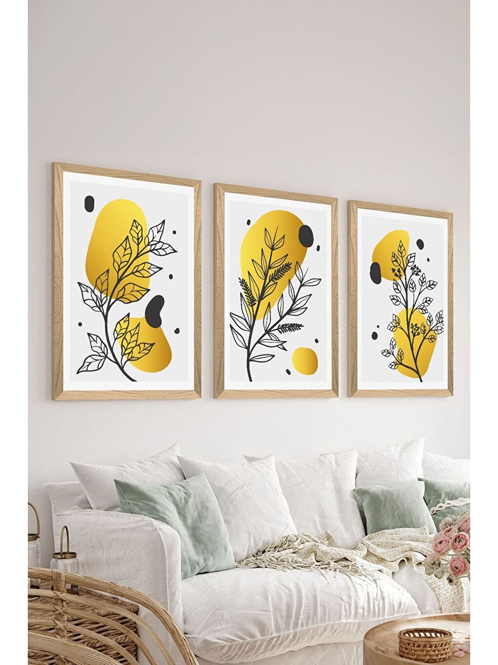 Beyaz 3 Parça Ahşap Çerçeve Görünümlü MDF Poster Tablo Seti - Set 91 - MDF3DSOHOSET91-1520