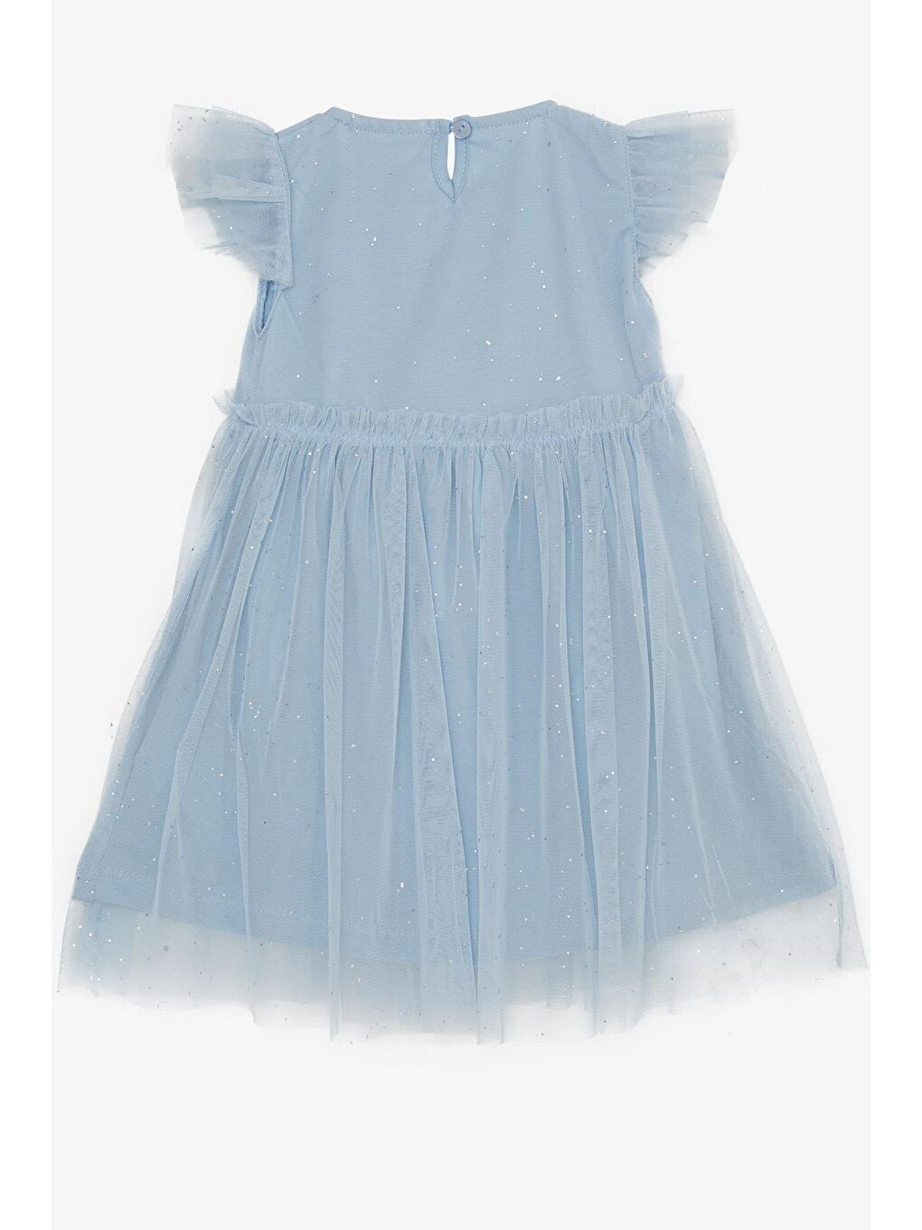 Kız Çocuk Elbise Simli Tüllü Fırfırlı Mavi (3-6 Yaş)-1