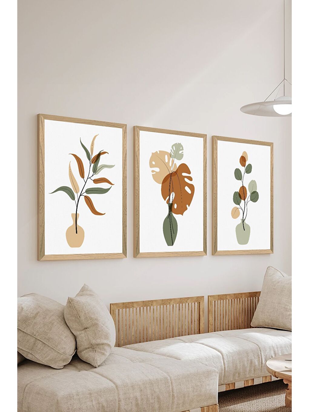 Beyaz 3 Parça Ahşap Çerçeve Görünümlü MDF Poster Tablo Seti - Set 94 - MDF3DSOHOSET94-1520