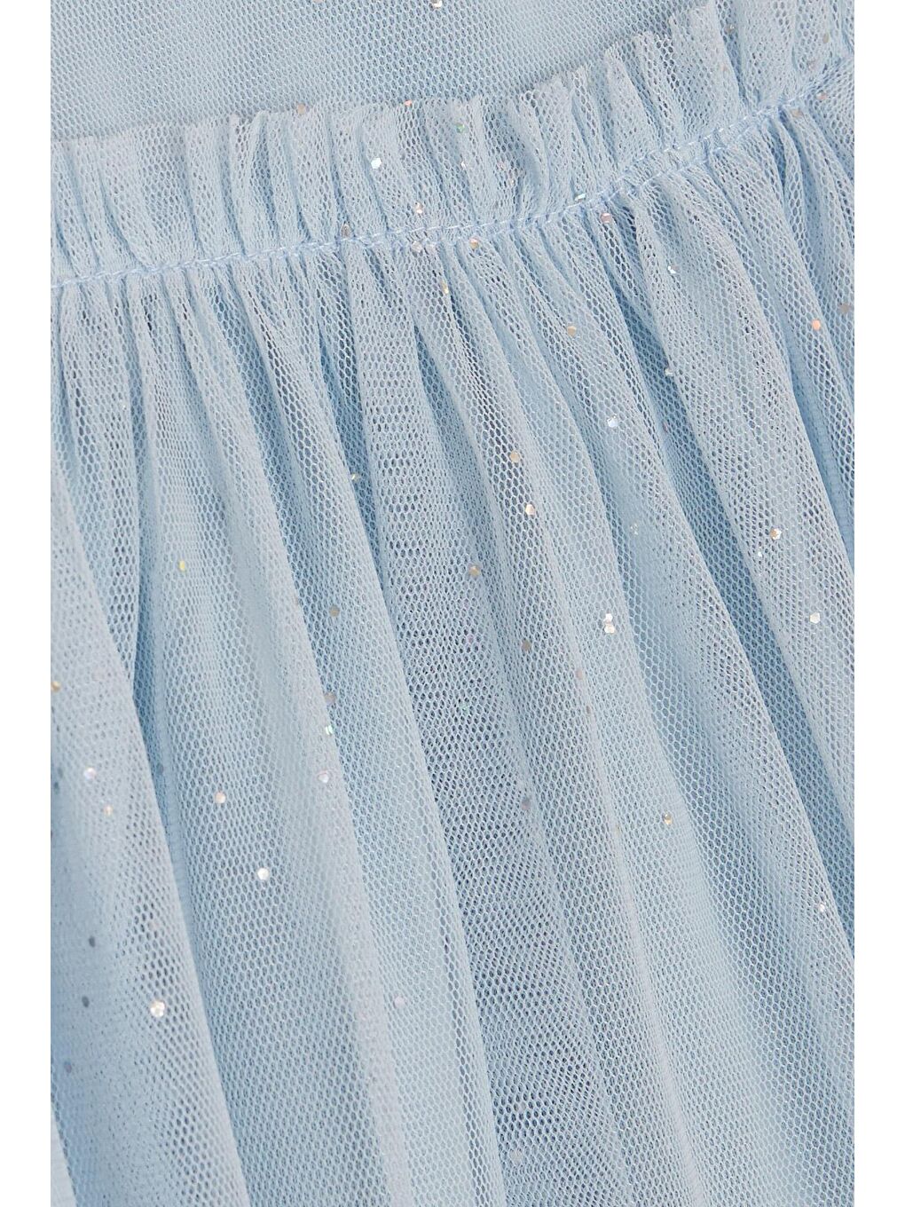 Kız Çocuk Elbise Simli Tüllü Fırfırlı Mavi (3-6 Yaş)-3