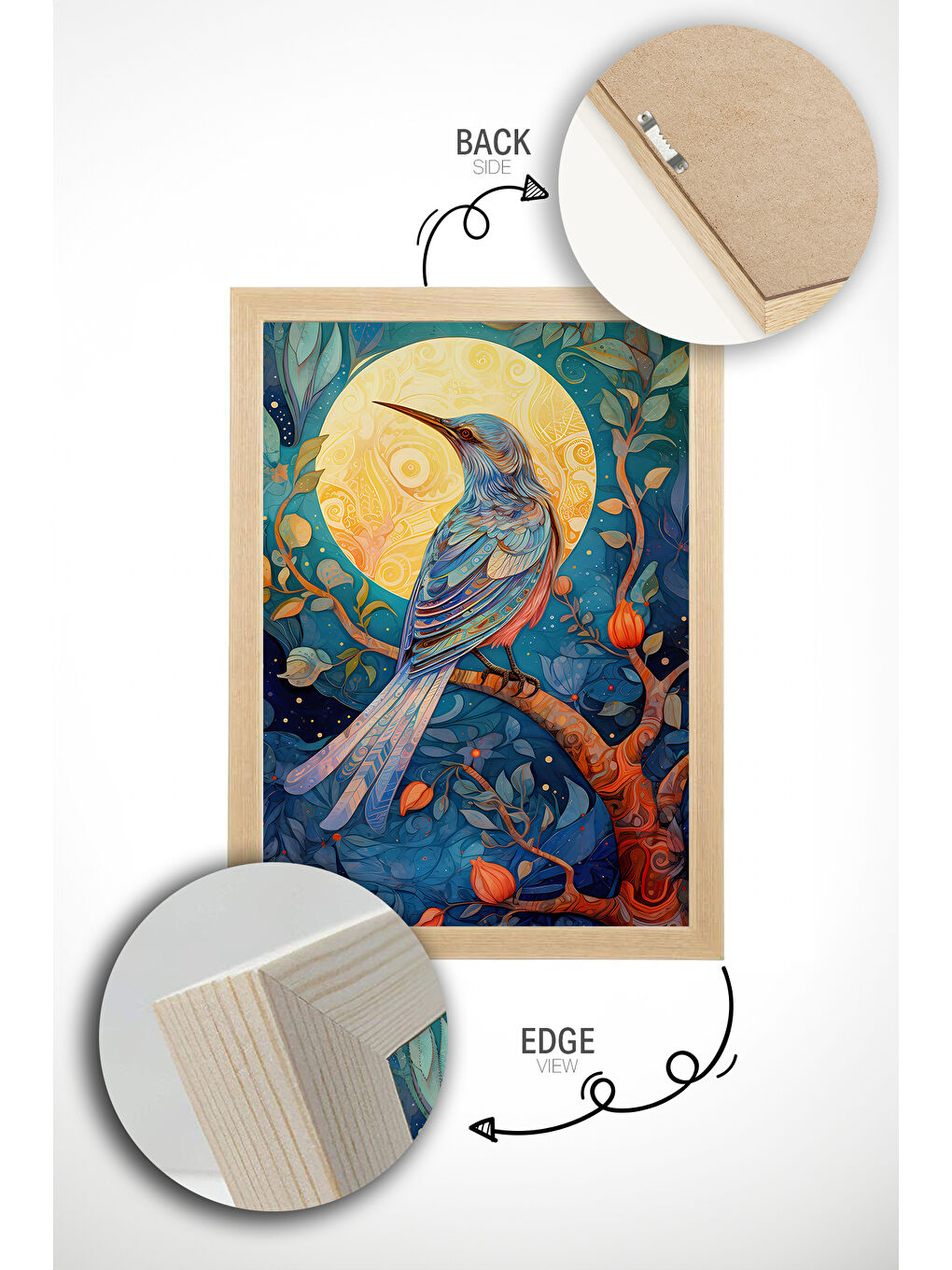 Beyaz Tek Parça Gerçek Ham Ahşap Çerçeveli Mosaic Temalı Tablo - Model 11 - MSCARTMDL11-5070-3