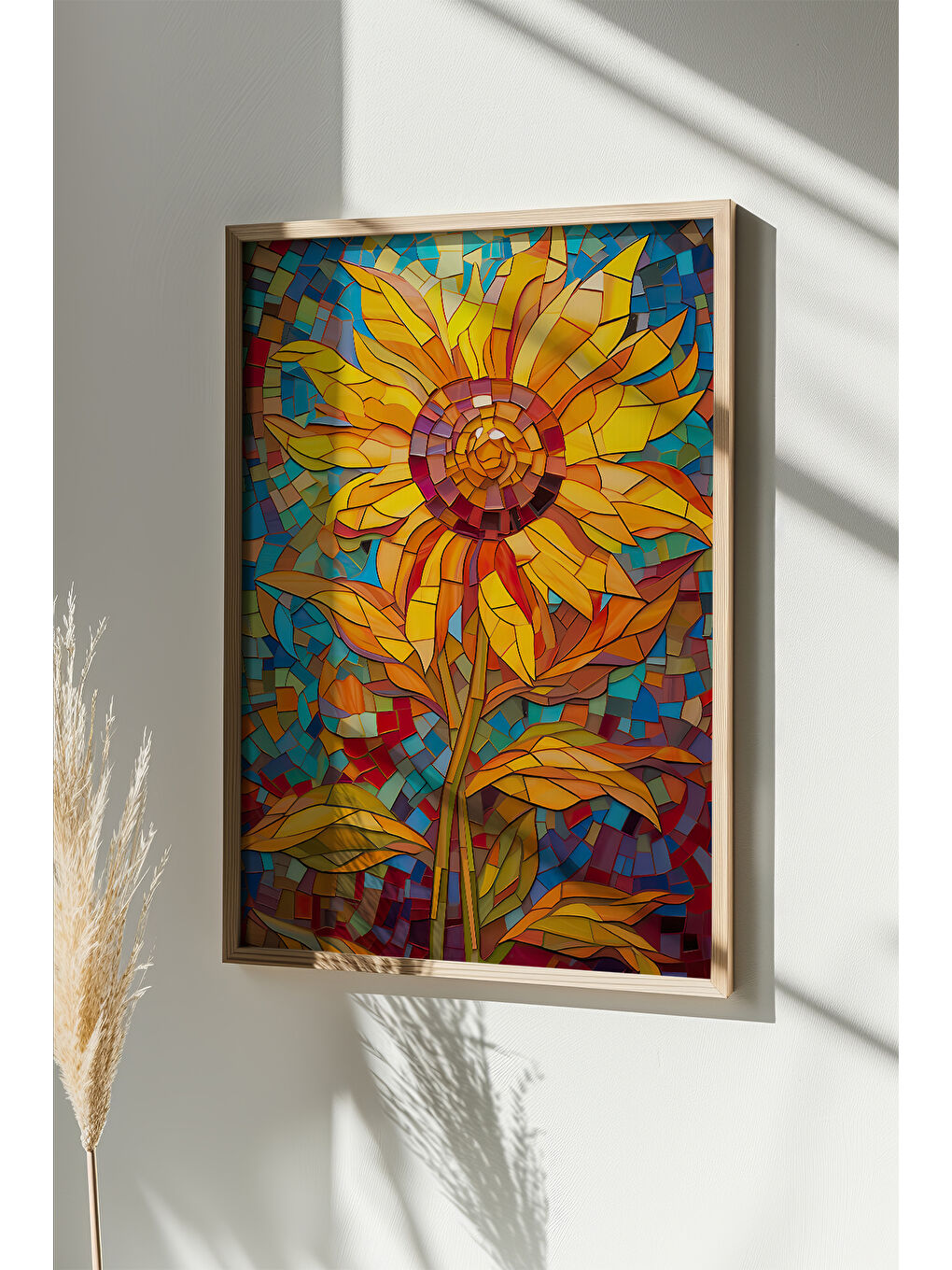 Beyaz Tek Parça Gerçek Ham Ahşap Çerçeveli Mosaic Temalı Tablo - Model 1 - MSCARTMDL1-3348-1