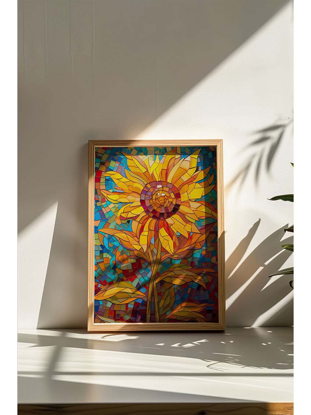 Beyaz Tek Parça Gerçek Ham Ahşap Çerçeveli Mosaic Temalı Tablo - Model 1 - MSCARTMDL1-3348-2