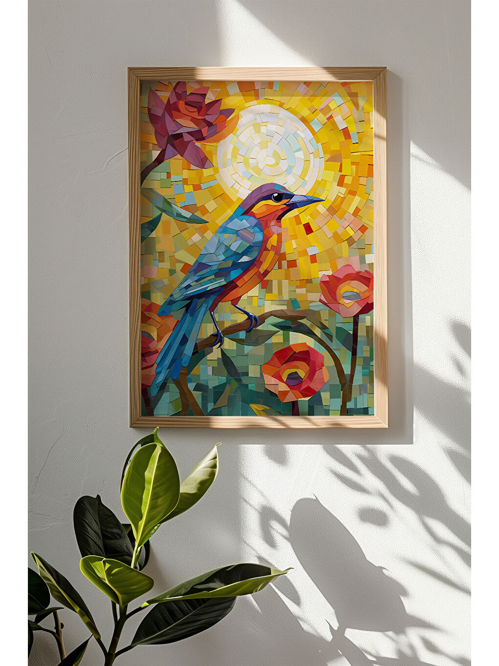 Beyaz Tek Parça Gerçek Ham Ahşap Çerçeveli Mosaic Temalı Tablo - Model 22 - MSCARTMDL22-5070