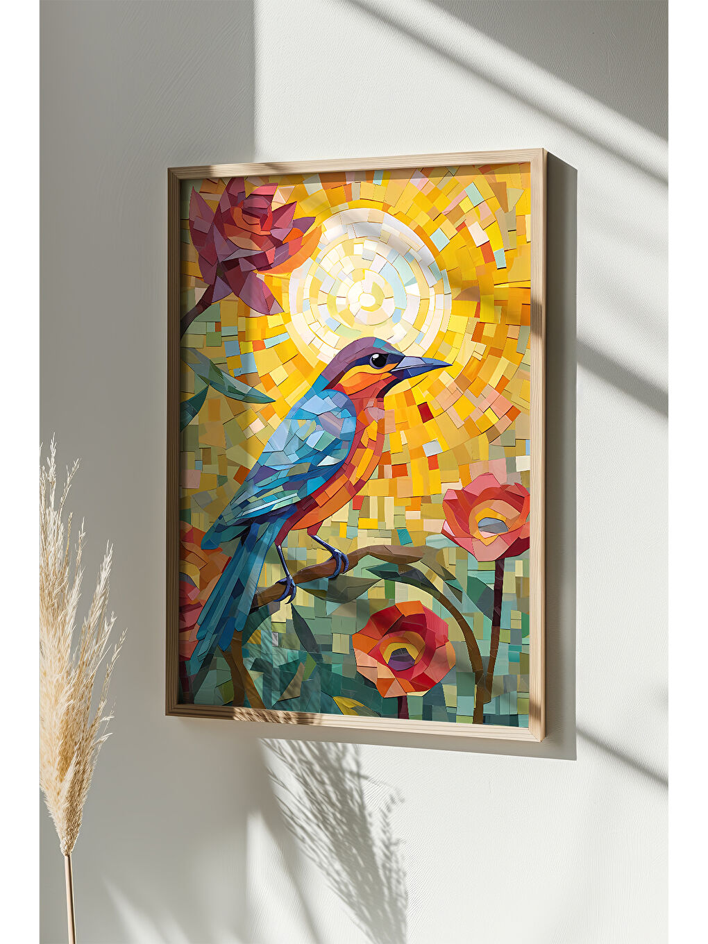 Beyaz Tek Parça Gerçek Ham Ahşap Çerçeveli Mosaic Temalı Tablo - Model 22 - MSCARTMDL22-5070-1