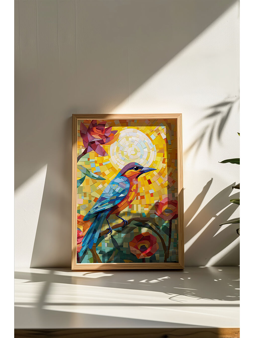 Beyaz Tek Parça Gerçek Ham Ahşap Çerçeveli Mosaic Temalı Tablo - Model 22 - MSCARTMDL22-5070-2