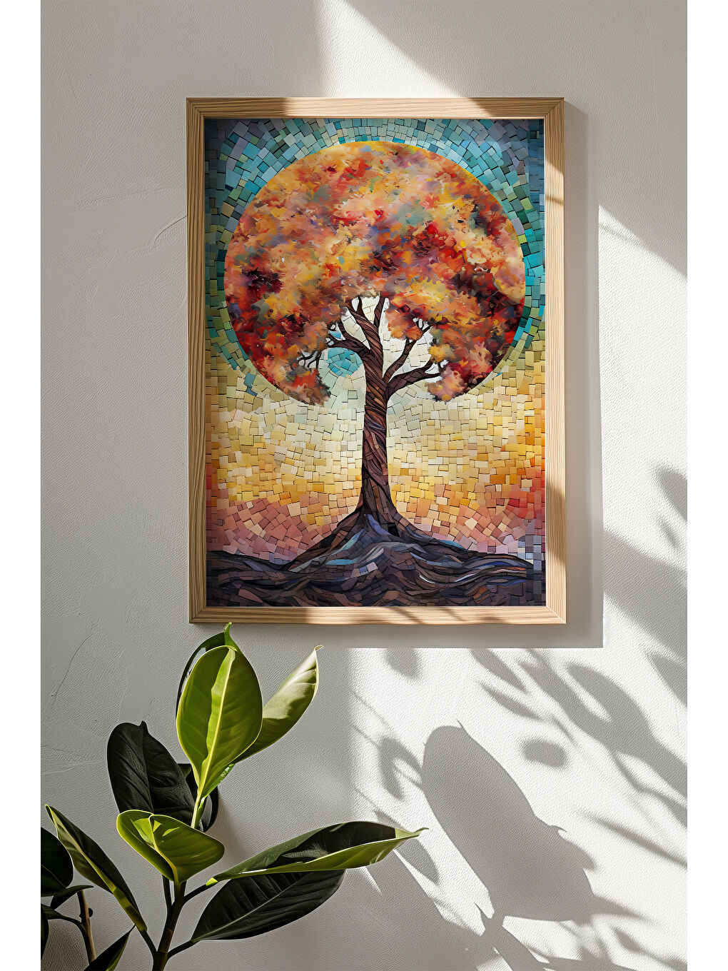 Beyaz Tek Parça Gerçek Ham Ahşap Çerçeveli Mosaic Temalı Tablo - Model 23 - MSCARTMDL23-5070