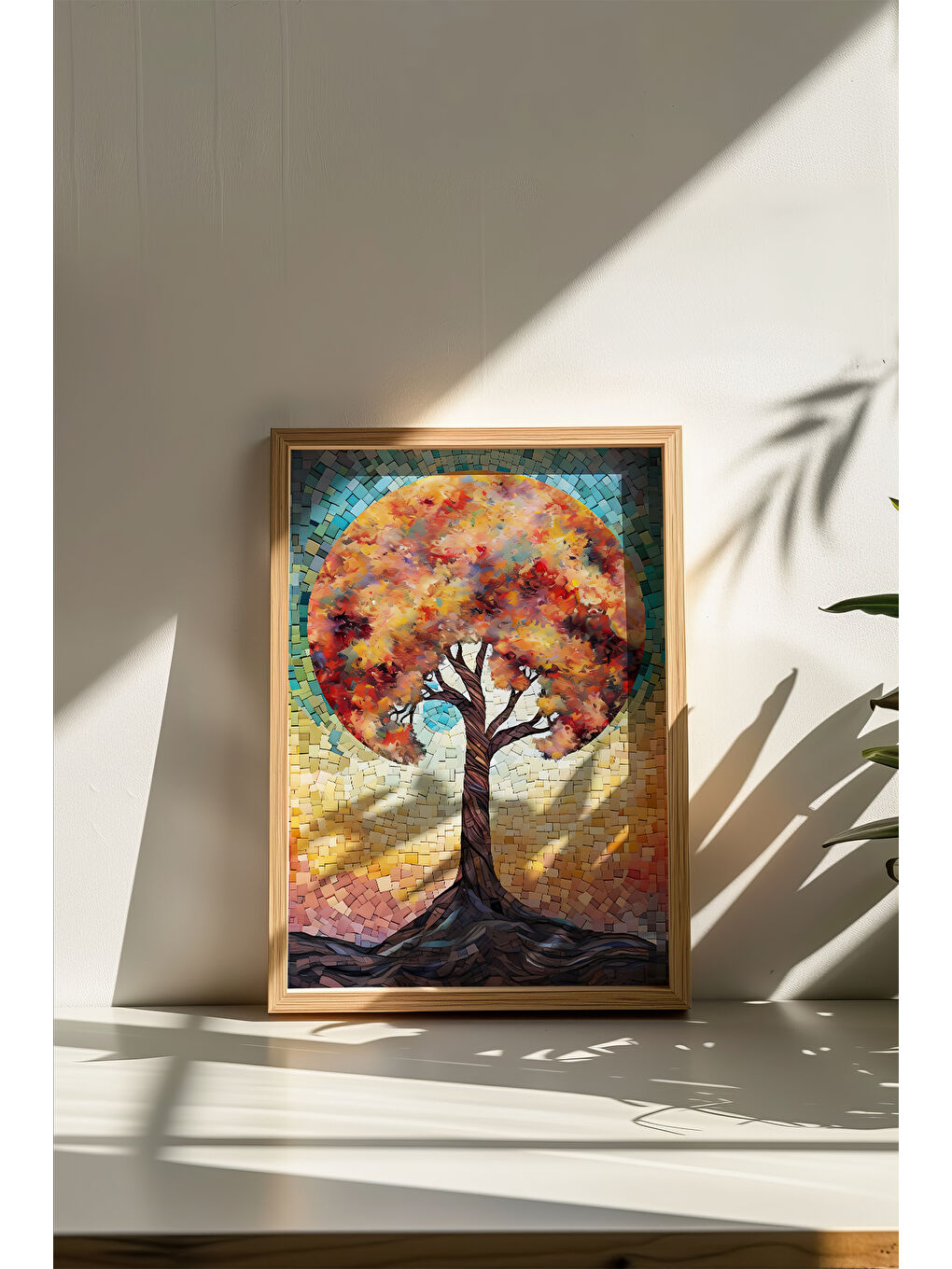 Beyaz Tek Parça Gerçek Ham Ahşap Çerçeveli Mosaic Temalı Tablo - Model 23 - MSCARTMDL23-5070-2