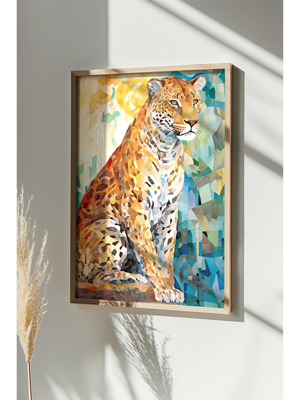 Beyaz Tek Parça Gerçek Ham Ahşap Çerçeveli Mosaic Temalı Tablo - Model 28 - MSCARTMDL28-3348-1