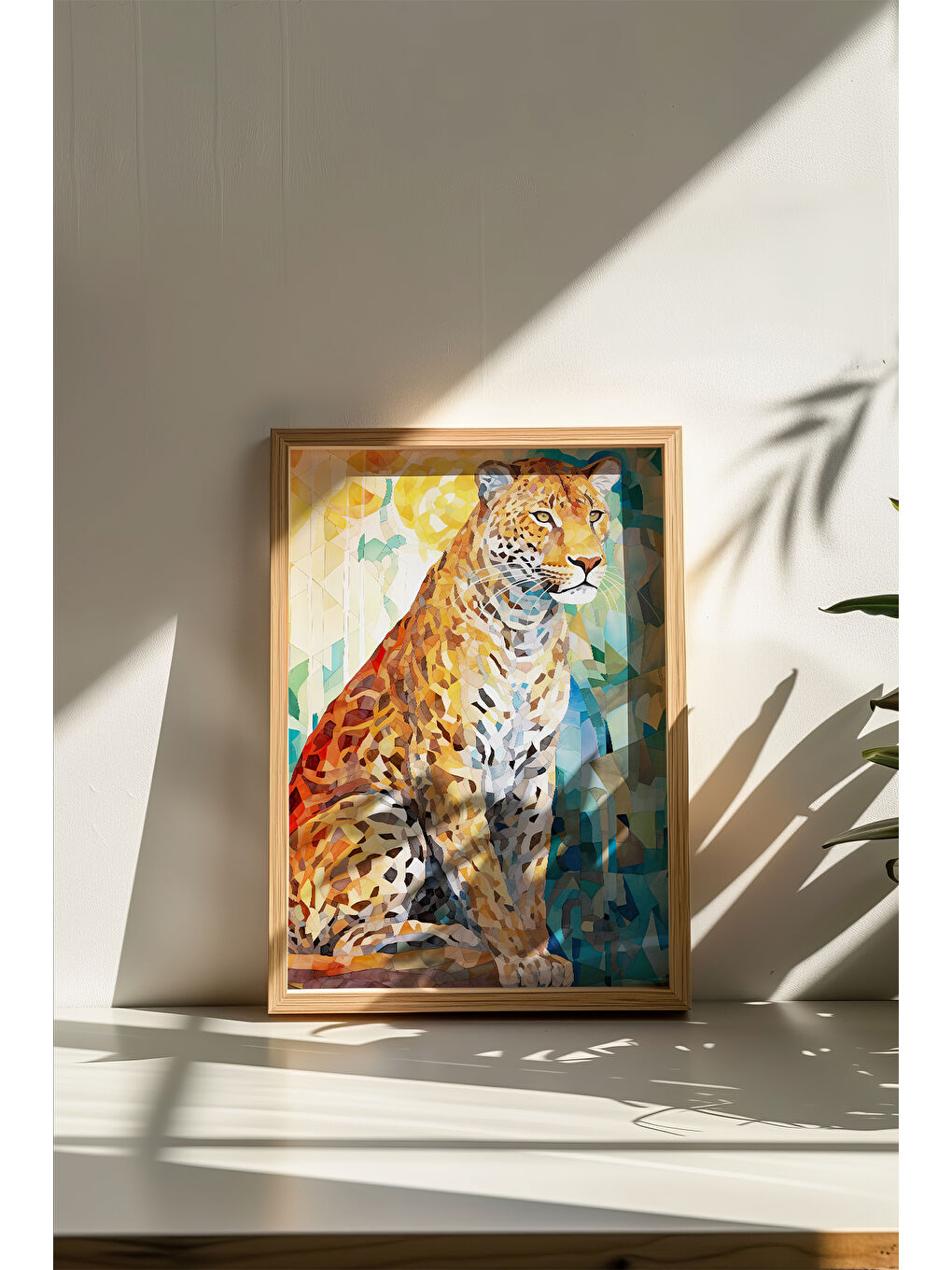 Beyaz Tek Parça Gerçek Ham Ahşap Çerçeveli Mosaic Temalı Tablo - Model 28 - MSCARTMDL28-3348-2