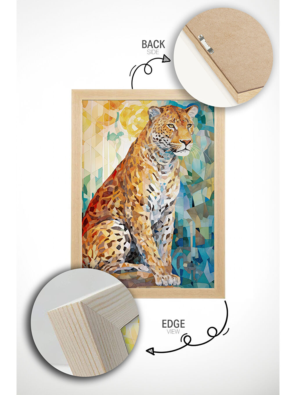 Beyaz Tek Parça Gerçek Ham Ahşap Çerçeveli Mosaic Temalı Tablo - Model 28 - MSCARTMDL28-3348-3