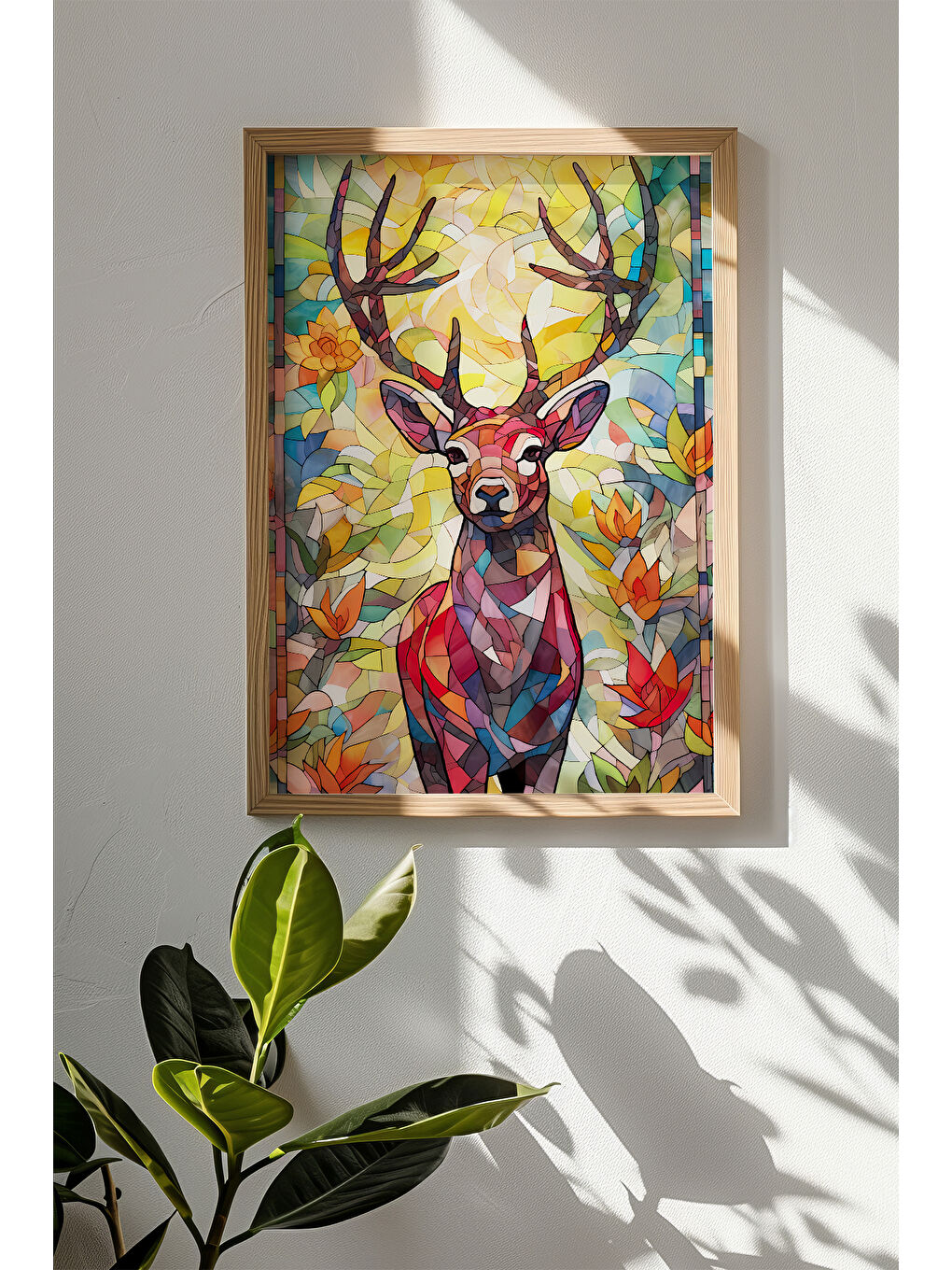 Beyaz Tek Parça Gerçek Ham Ahşap Çerçeveli Mosaic Temalı Tablo - Model 31 - MSCARTMDL31-5070