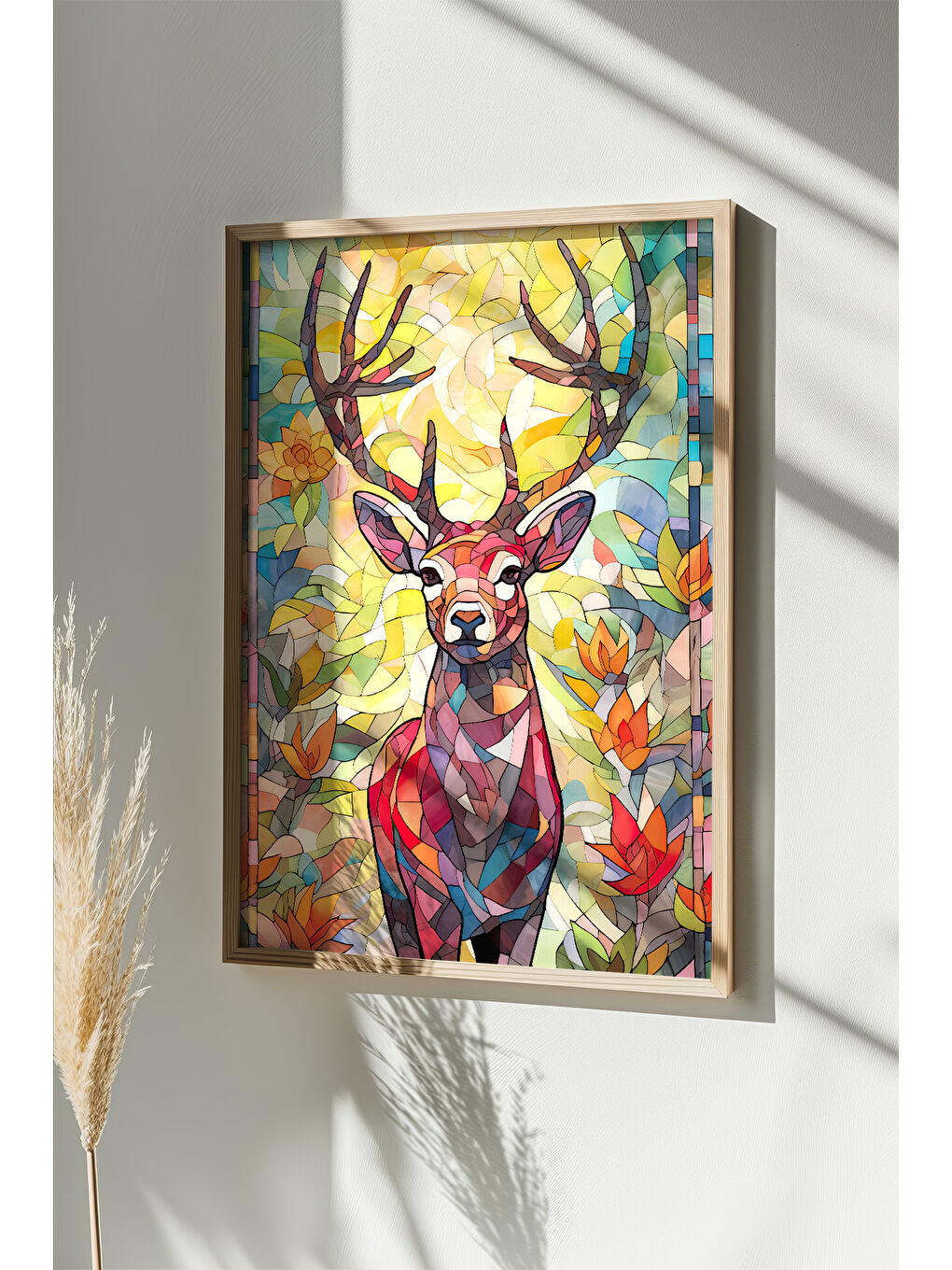 Beyaz Tek Parça Gerçek Ham Ahşap Çerçeveli Mosaic Temalı Tablo - Model 31 - MSCARTMDL31-5070-1