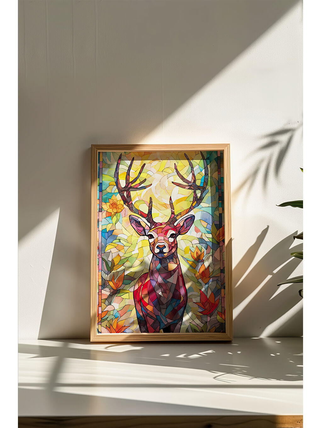 Beyaz Tek Parça Gerçek Ham Ahşap Çerçeveli Mosaic Temalı Tablo - Model 31 - MSCARTMDL31-5070-2