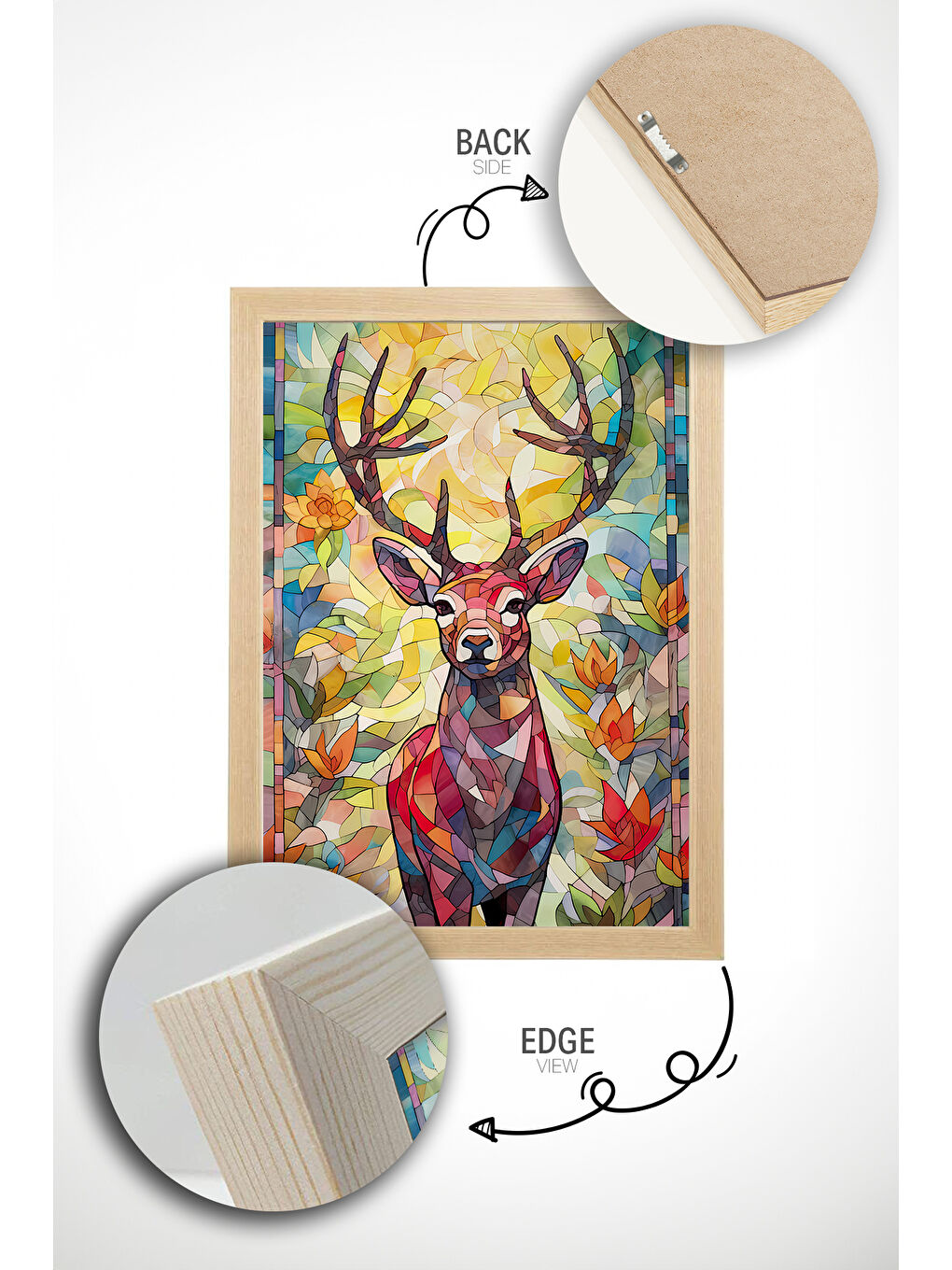 Beyaz Tek Parça Gerçek Ham Ahşap Çerçeveli Mosaic Temalı Tablo - Model 31 - MSCARTMDL31-5070-3