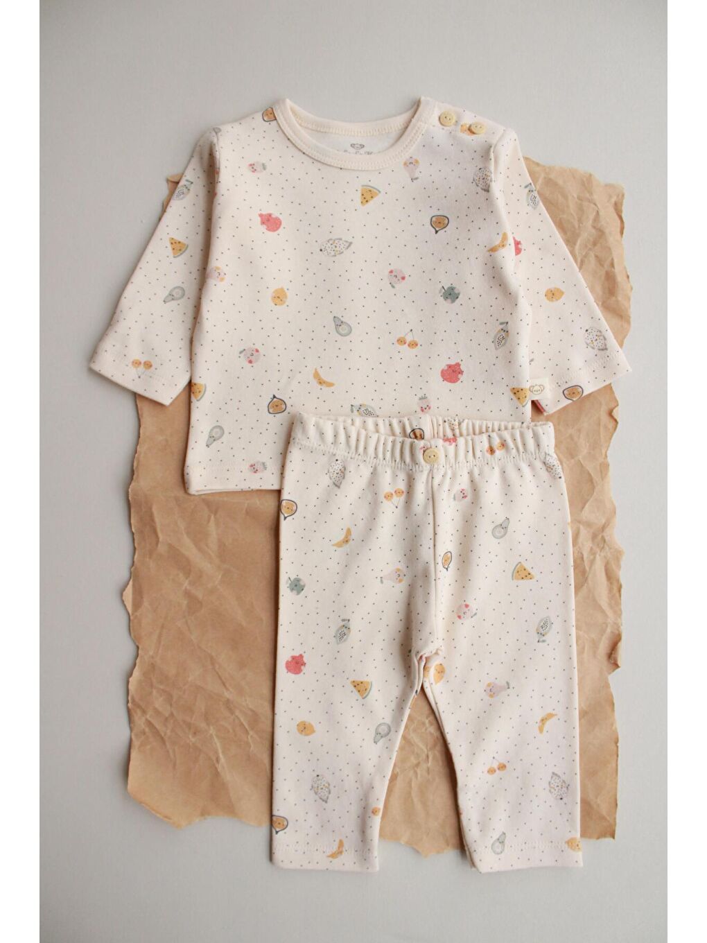 Ekru Meyve Baskılı Bebek Alt Üst Takım-1