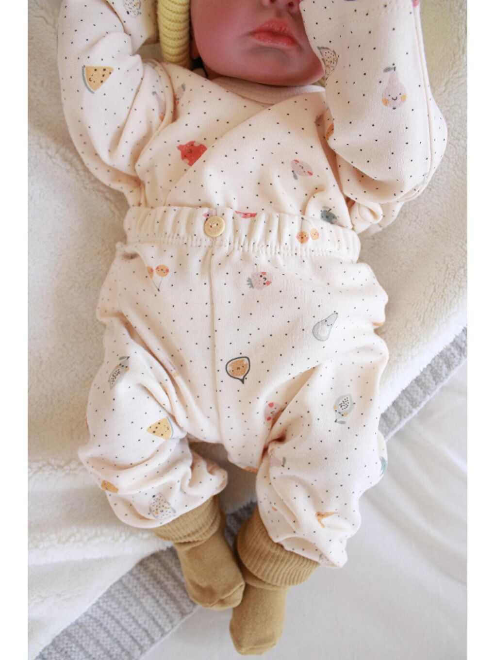 Ekru Meyve Baskılı Bebek Alt Üst Takım-2