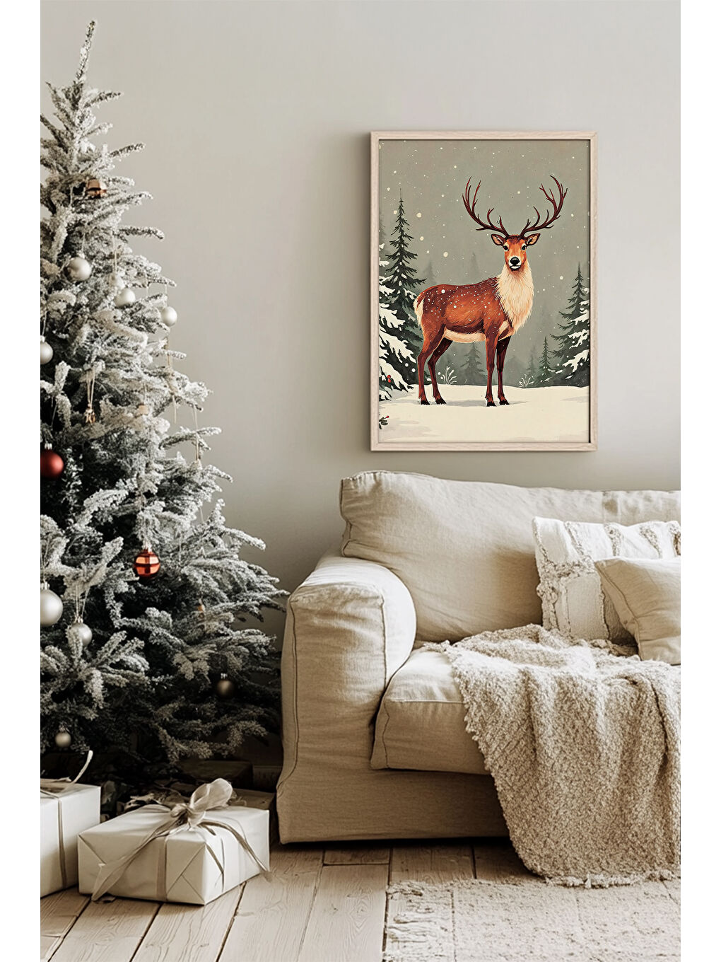 Beyaz Tek Parça Gerçek Ham Ahşap Çerçeveli Yılbaşı(New Year) Temalı Tablo - Model 11 - NWYEARSNGMDL11-3348-1