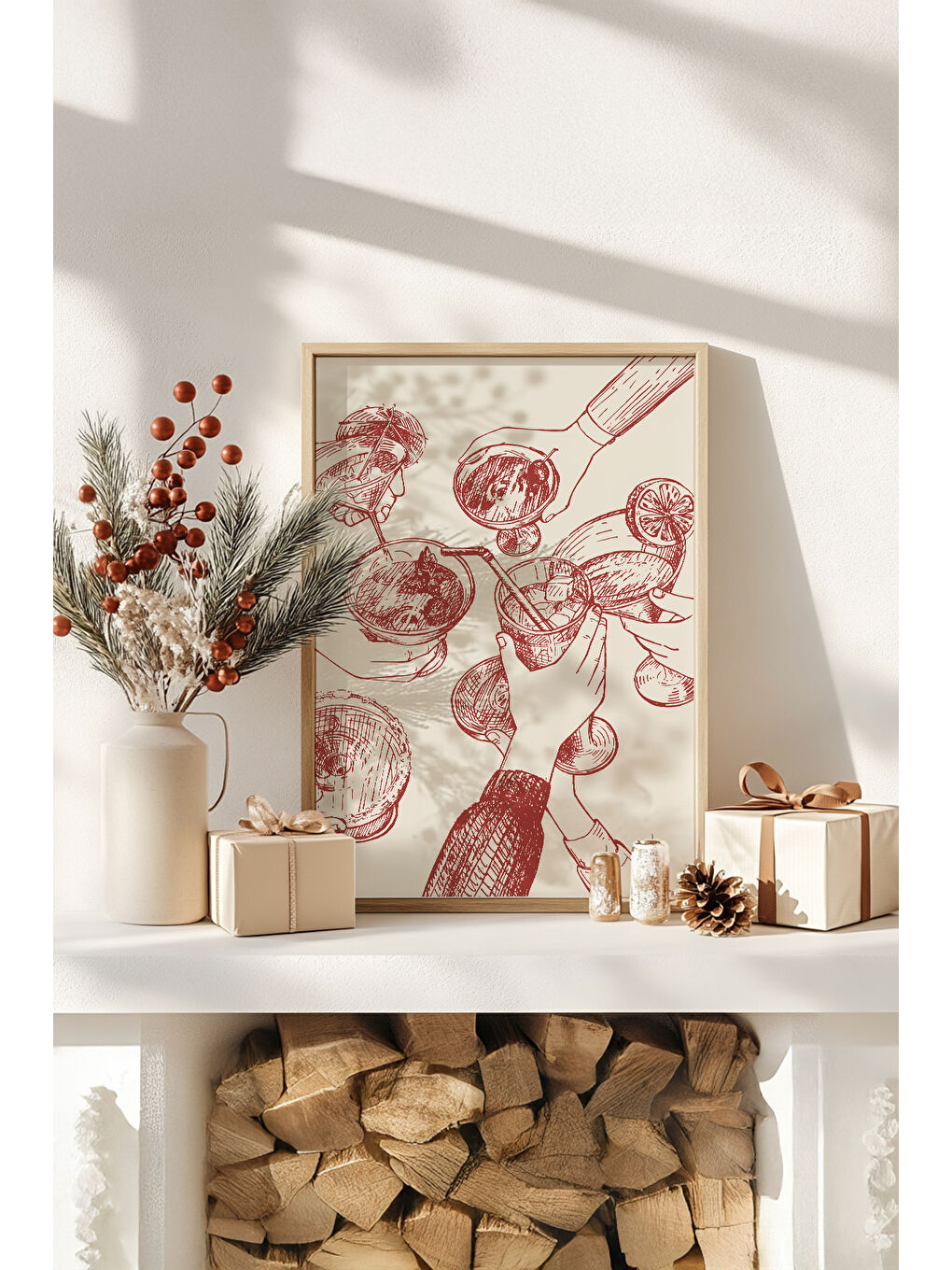 Beyaz Tek Parça Gerçek Ham Ahşap Çerçeveli Yılbaşı(New Year) Temalı Tablo - Model 20 - NWYEARSNGMDL20-5070