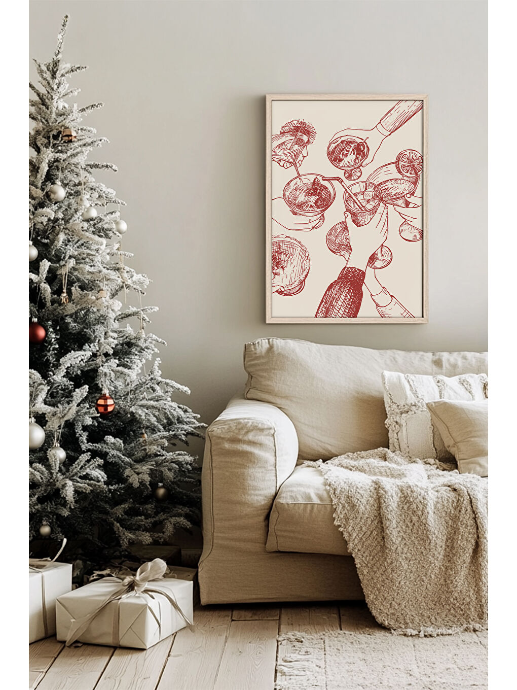 Beyaz Tek Parça Gerçek Ham Ahşap Çerçeveli Yılbaşı(New Year) Temalı Tablo - Model 20 - NWYEARSNGMDL20-5070-1