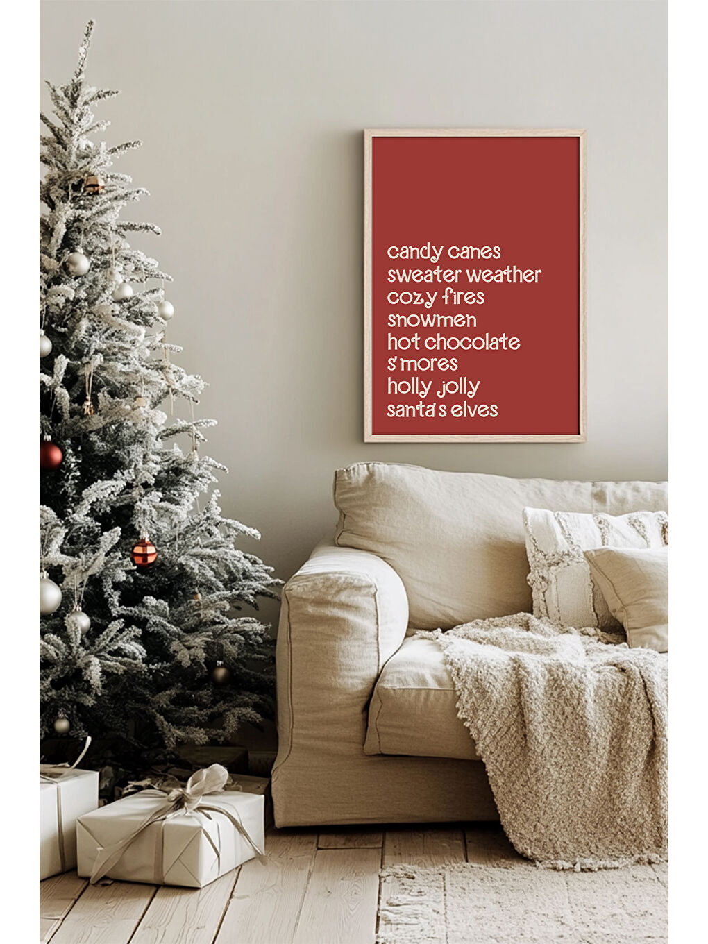 Beyaz Tek Parça Gerçek Ham Ahşap Çerçeveli Yılbaşı(New Year) Temalı Tablo - Model 22 - NWYEARSNGMDL22-5070-1