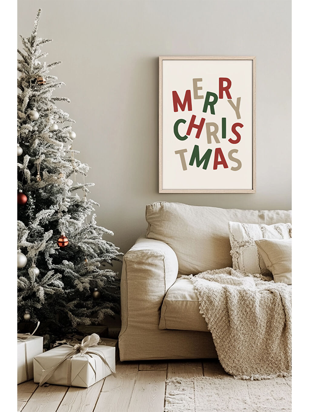 Beyaz Tek Parça Gerçek Ham Ahşap Çerçeveli Yılbaşı(New Year) Temalı Tablo - Model 28 - NWYEARSNGMDL28-3348-1