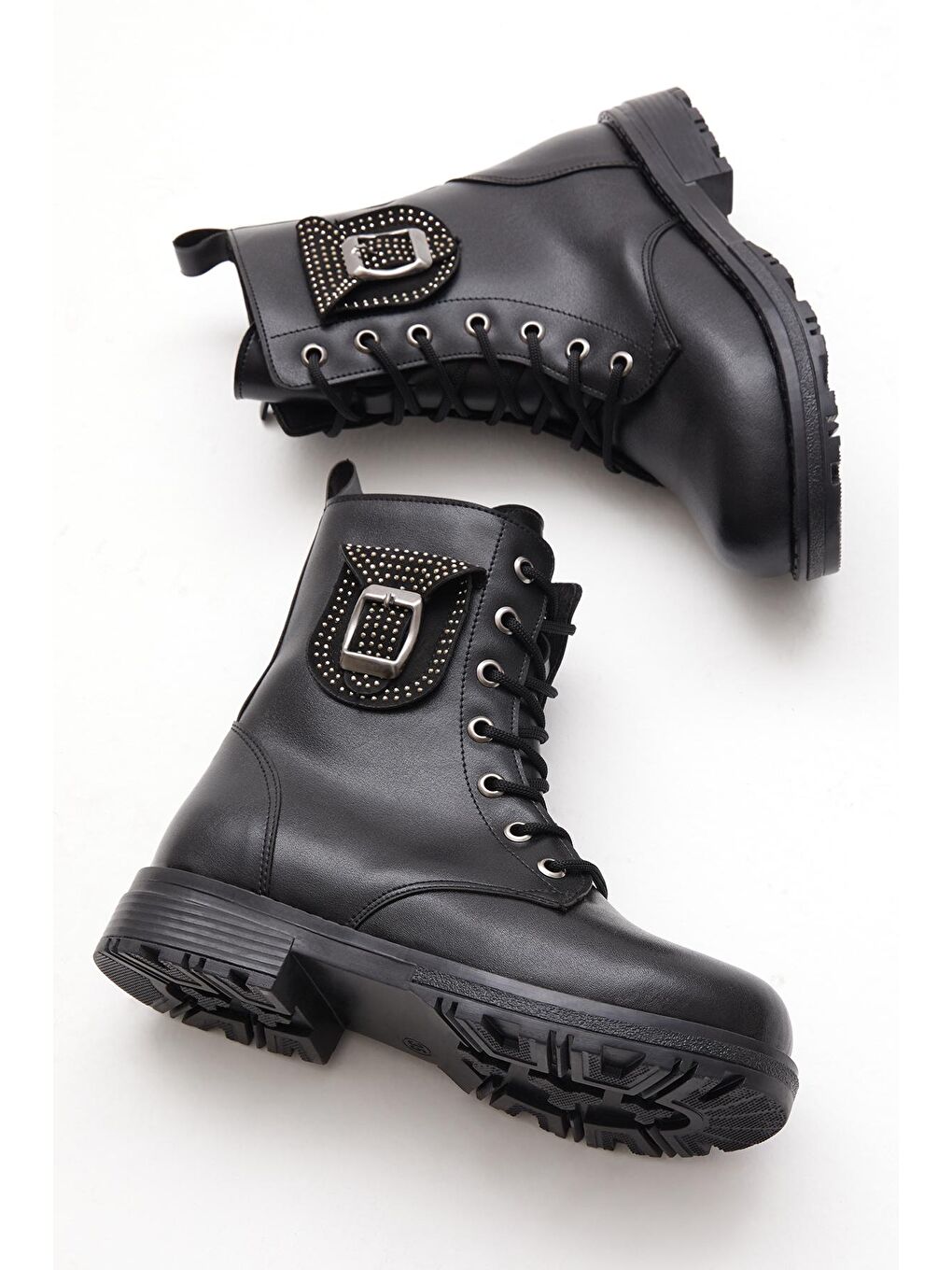 Çocuk Unisex Siyah Rahat Kalıp Yanı Tokalı Bağcıklı Bot