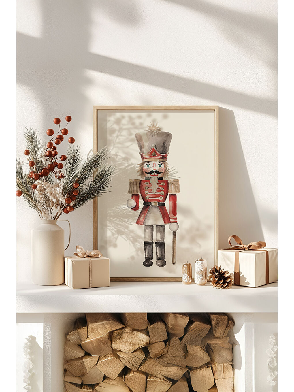 Beyaz Tek Parça Gerçek Ham Ahşap Çerçeveli Yılbaşı(New Year) Temalı Tablo - Model 36 - NWYEARSNGMDL36-3348