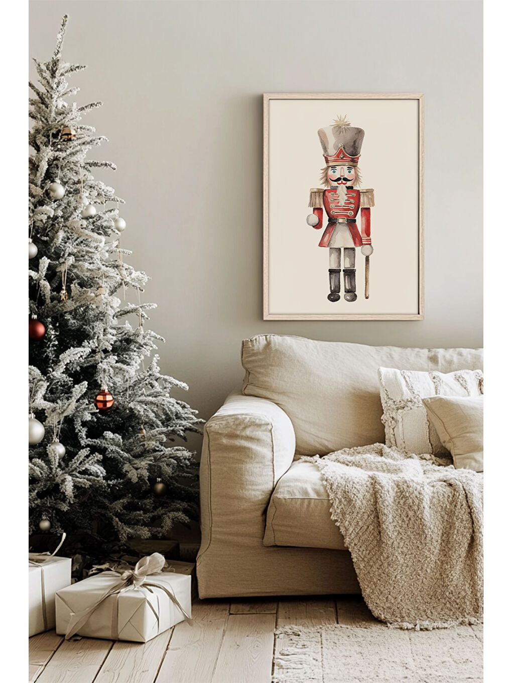 Beyaz Tek Parça Gerçek Ham Ahşap Çerçeveli Yılbaşı(New Year) Temalı Tablo - Model 36 - NWYEARSNGMDL36-3348-1