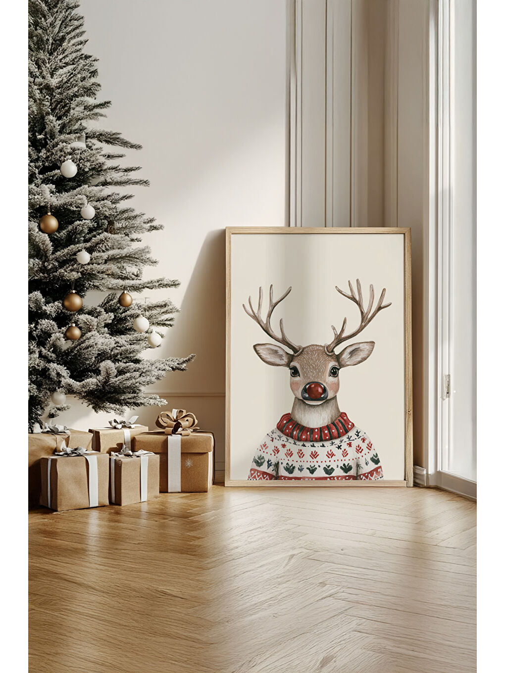 Beyaz Tek Parça Gerçek Ham Ahşap Çerçeveli Yılbaşı(New Year) Temalı Tablo - Model 42 - NWYEARSNGMDL42-3348