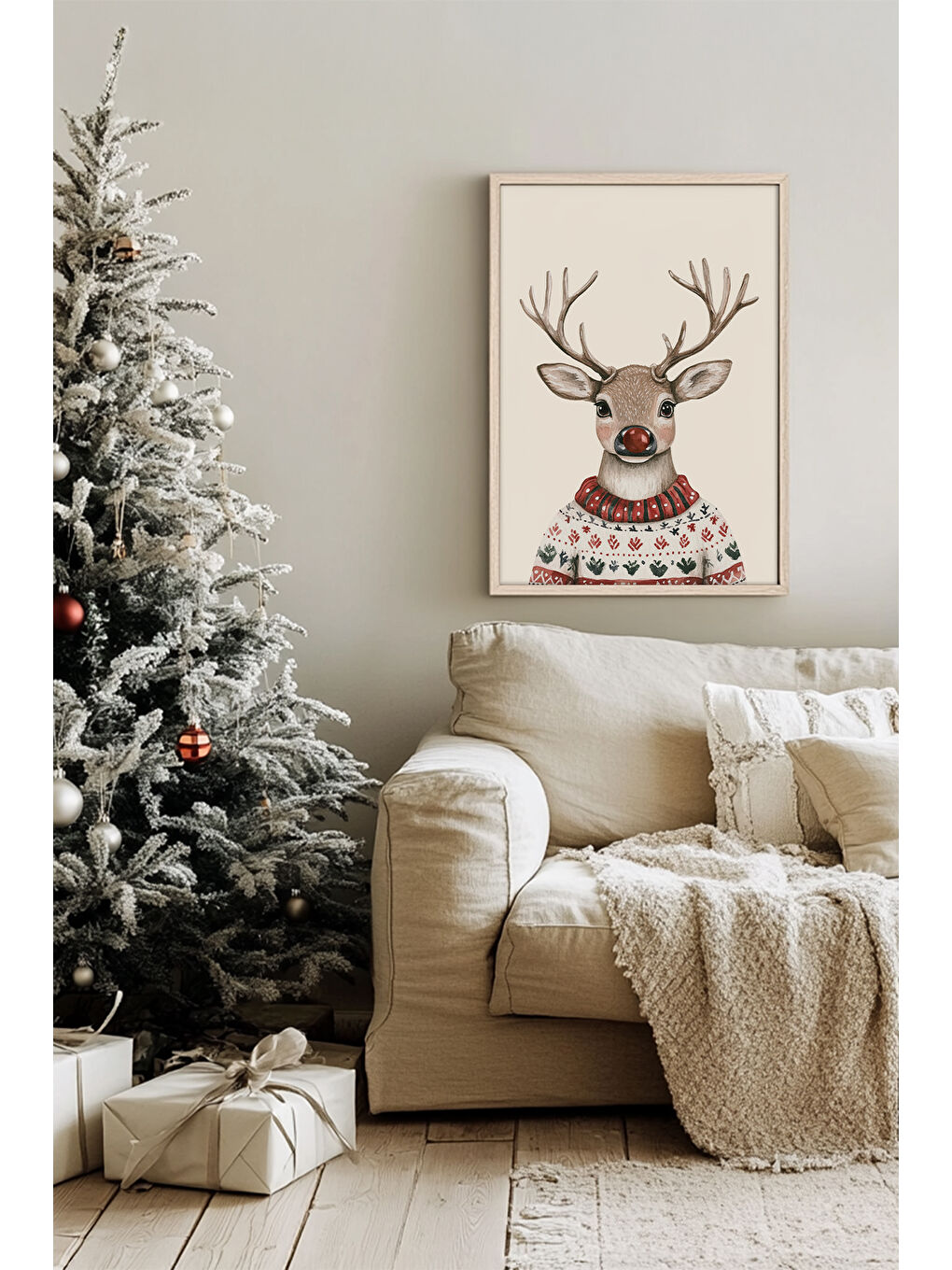 Beyaz Tek Parça Gerçek Ham Ahşap Çerçeveli Yılbaşı(New Year) Temalı Tablo - Model 42 - NWYEARSNGMDL42-5070-1