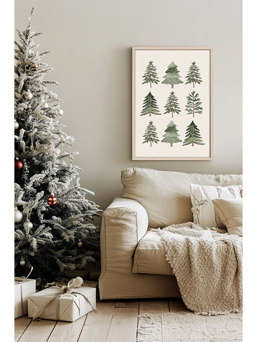 Beyaz Tek Parça Gerçek Ham Ahşap Çerçeveli Yılbaşı(New Year) Temalı Tablo - Model 47 - NWYEARSNGMDL47-3348-1