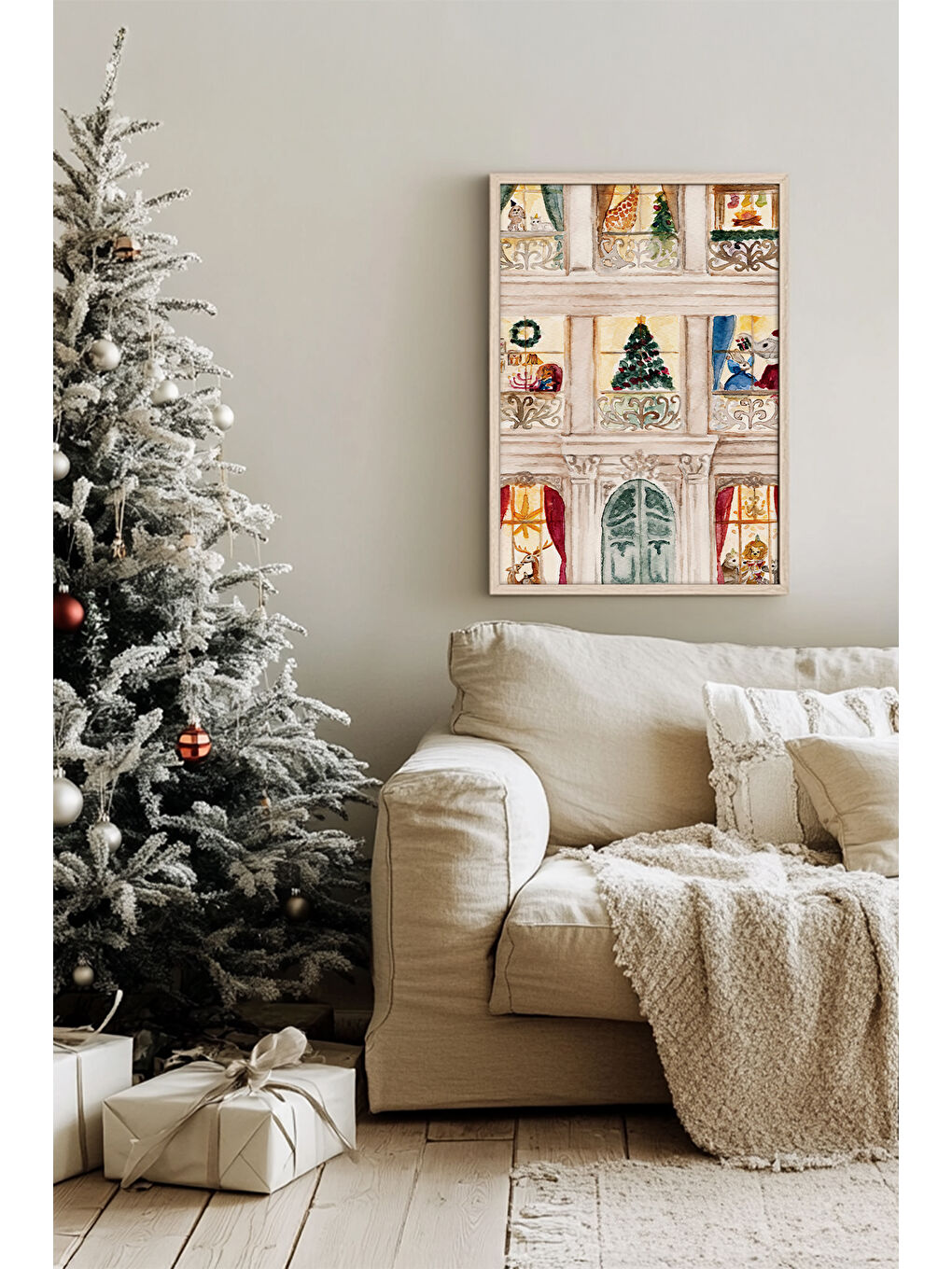 Beyaz Tek Parça Gerçek Ham Ahşap Çerçeveli Yılbaşı(New Year) Temalı Tablo - Model 50 - NWYEARSNGMDL50-5070-1