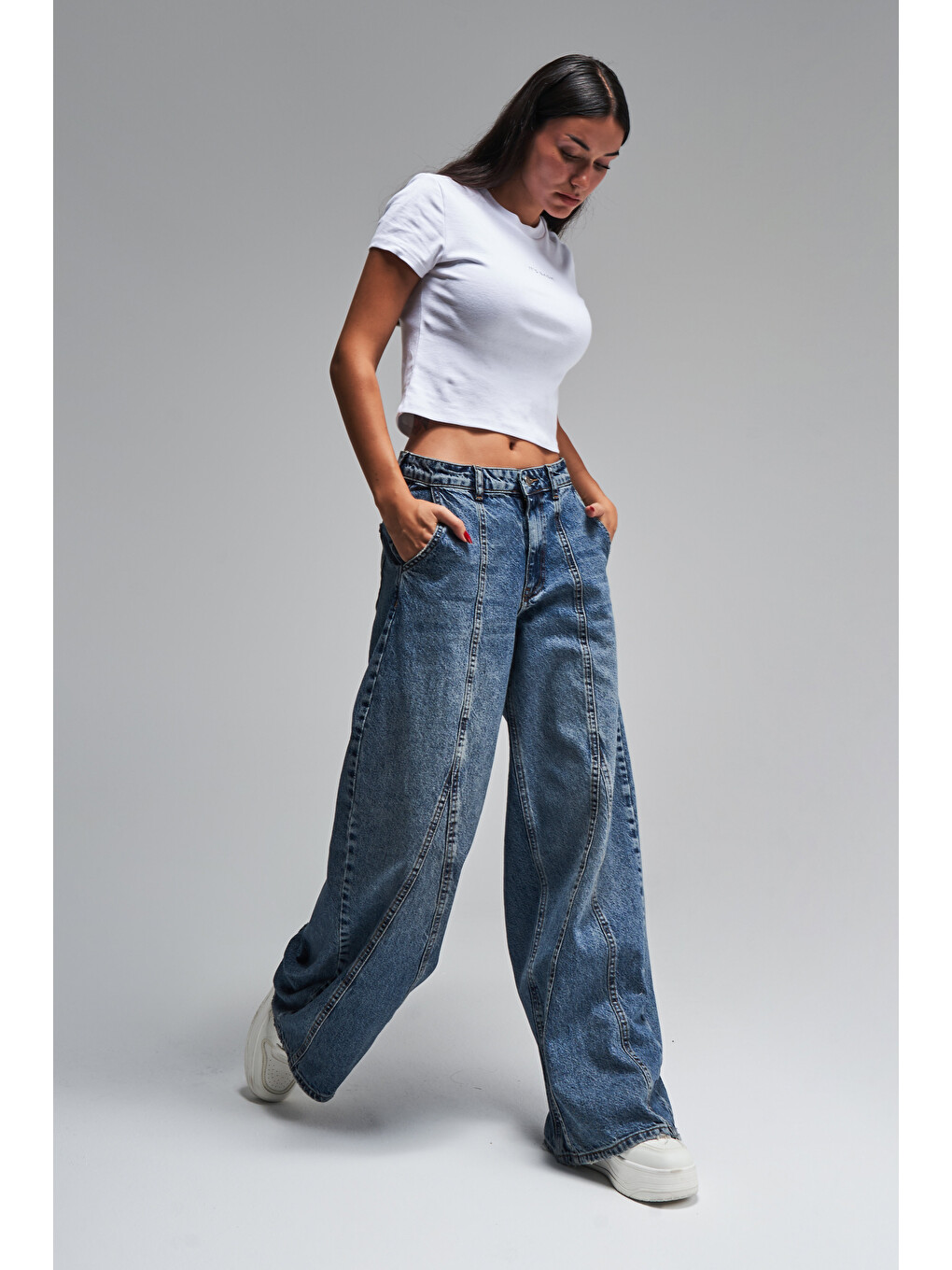 Mavi Palazzo Fit Tasarım Denim Jean-5