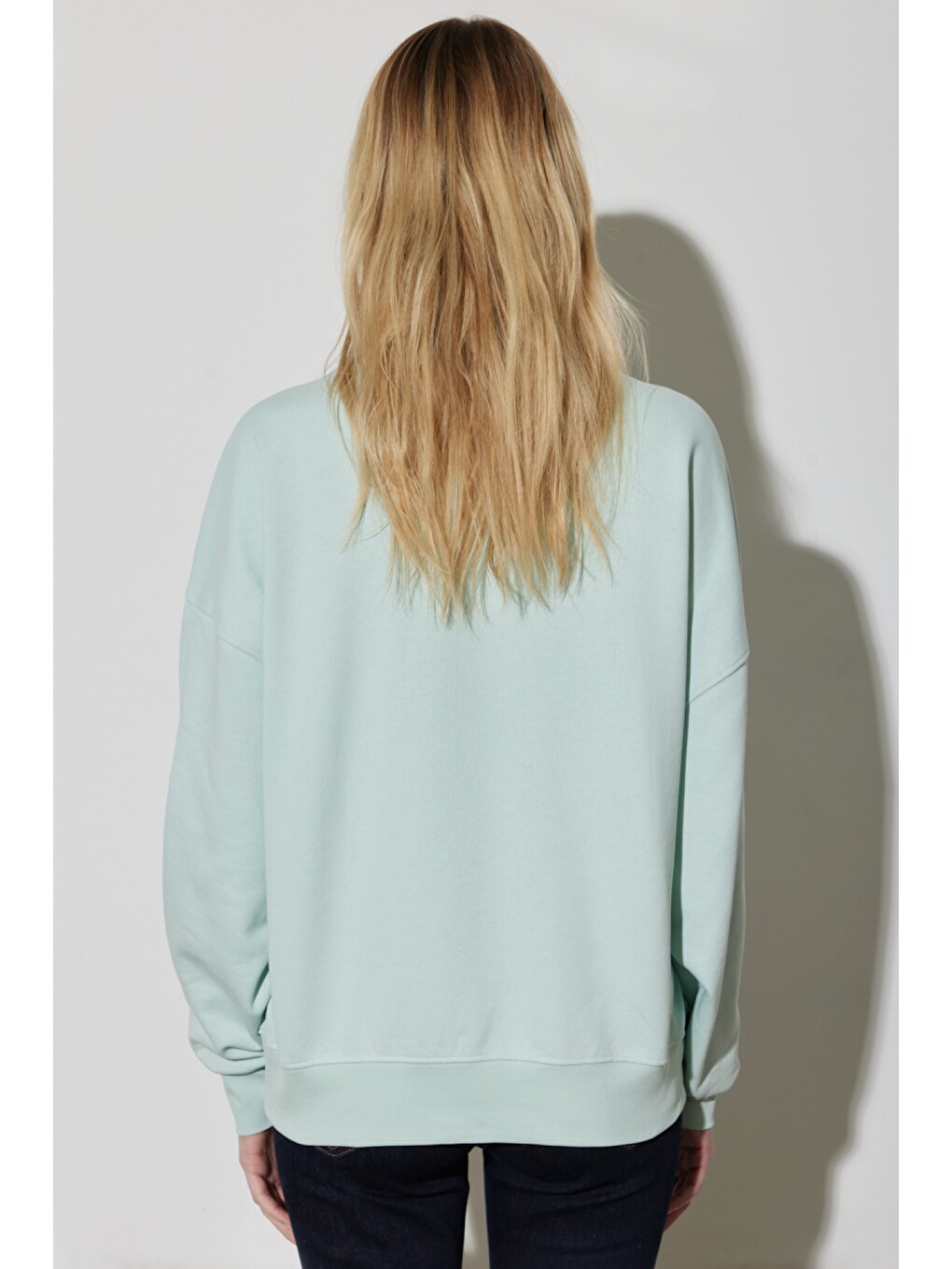 Regular Fit %100 Pamuk Bisiklet Yaka Mint Yeşili Sweatshirt-1