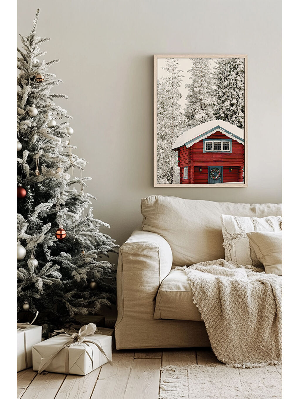 Beyaz Tek Parça Gerçek Ham Ahşap Çerçeveli Yılbaşı(New Year) Temalı Tablo - Model 55 - NWYEARSNGMDL55-5070-1