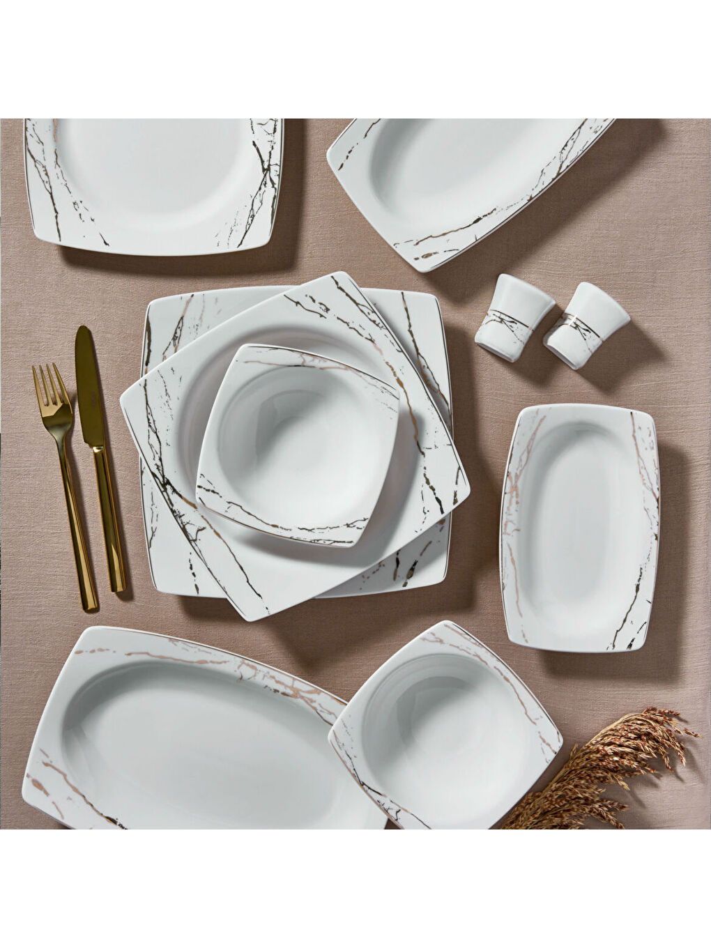 Ekru Caroline 54 Parça 12 Kişilik Yemek Takımı 6685-3