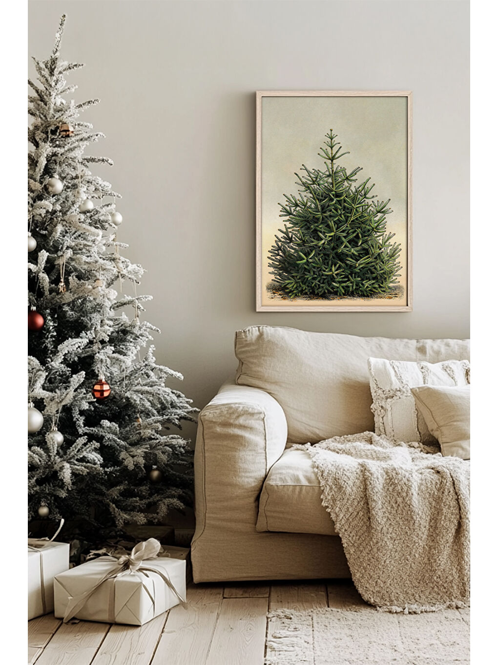 Beyaz Tek Parça Gerçek Ham Ahşap Çerçeveli Yılbaşı(New Year) Temalı Tablo - Model 64 - NWYEARSNGMDL64-3348-1