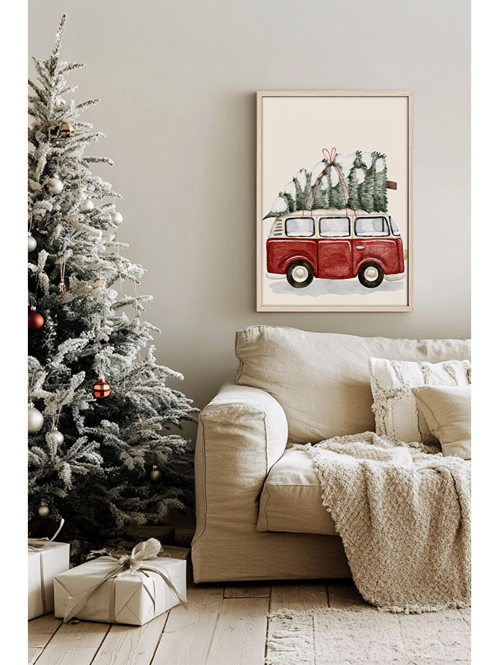 Beyaz Tek Parça Gerçek Ham Ahşap Çerçeveli Yılbaşı(New Year) Temalı Tablo - Model 67 - NWYEARSNGMDL67-3348-1