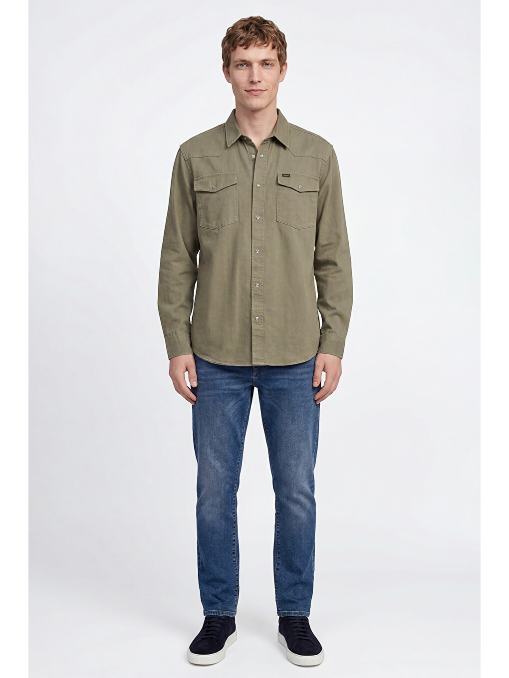 Haki %100 Pamuk Western Regular Fit Normal Kesim Cepli Gömlek-1