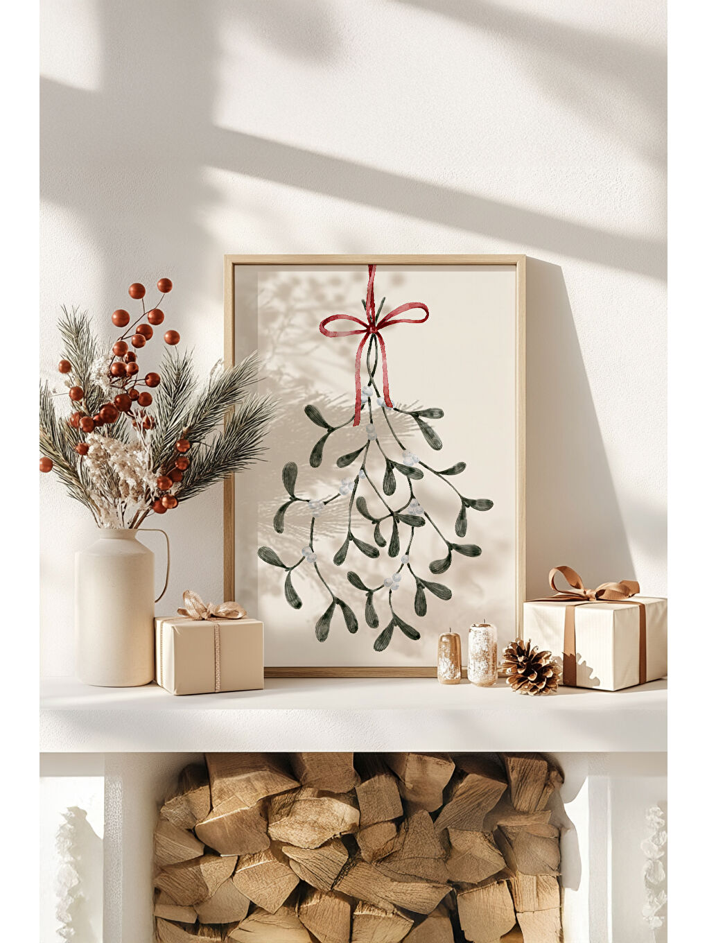 Beyaz Tek Parça Gerçek Ham Ahşap Çerçeveli Yılbaşı(New Year) Temalı Tablo - Model 68 - NWYEARSNGMDL68-3348