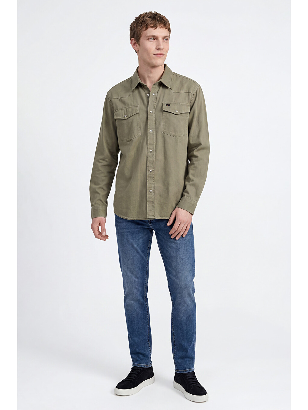 Haki %100 Pamuk Western Regular Fit Normal Kesim Cepli Gömlek-2