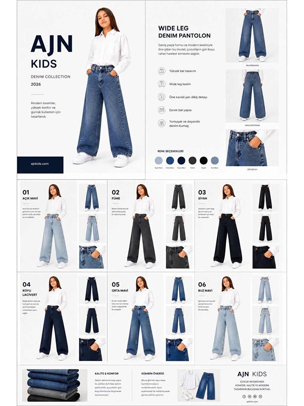 Mavi kids Wideleg Kız Çocuk Jean Pantolon-1