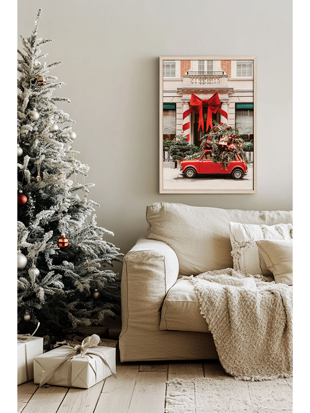 Beyaz Tek Parça Gerçek Ham Ahşap Çerçeveli Yılbaşı(New Year) Temalı Tablo - Model 87 - NWYEARSNGMDL87-3348-1