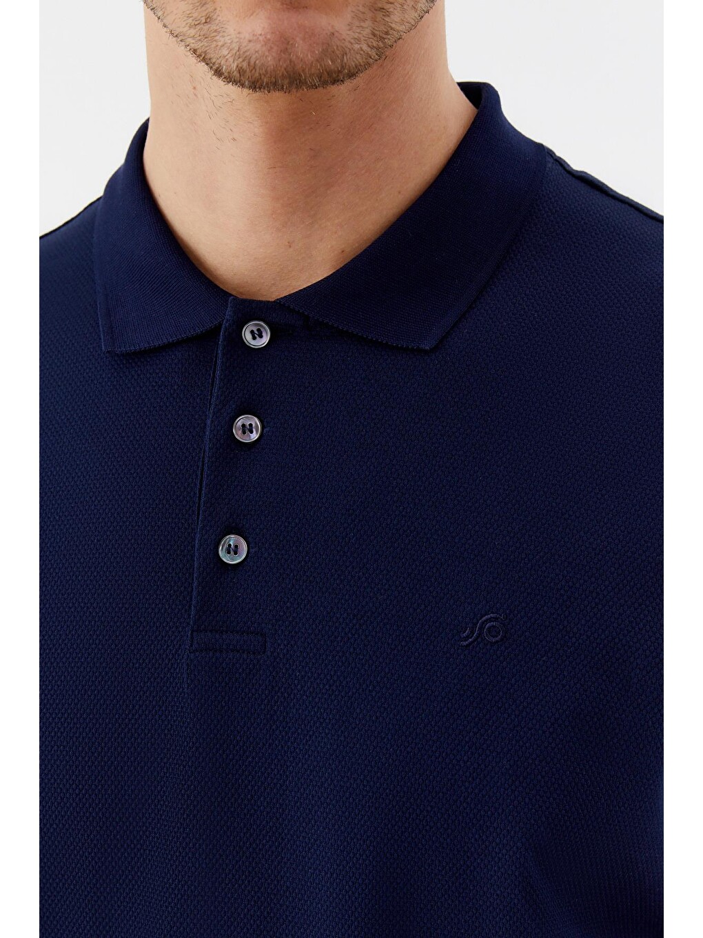Erkek Lacivert Dar Kesim Slim Fit %100 Pamuk Dokuma Düğmeli Polo Yaka Tişört-3